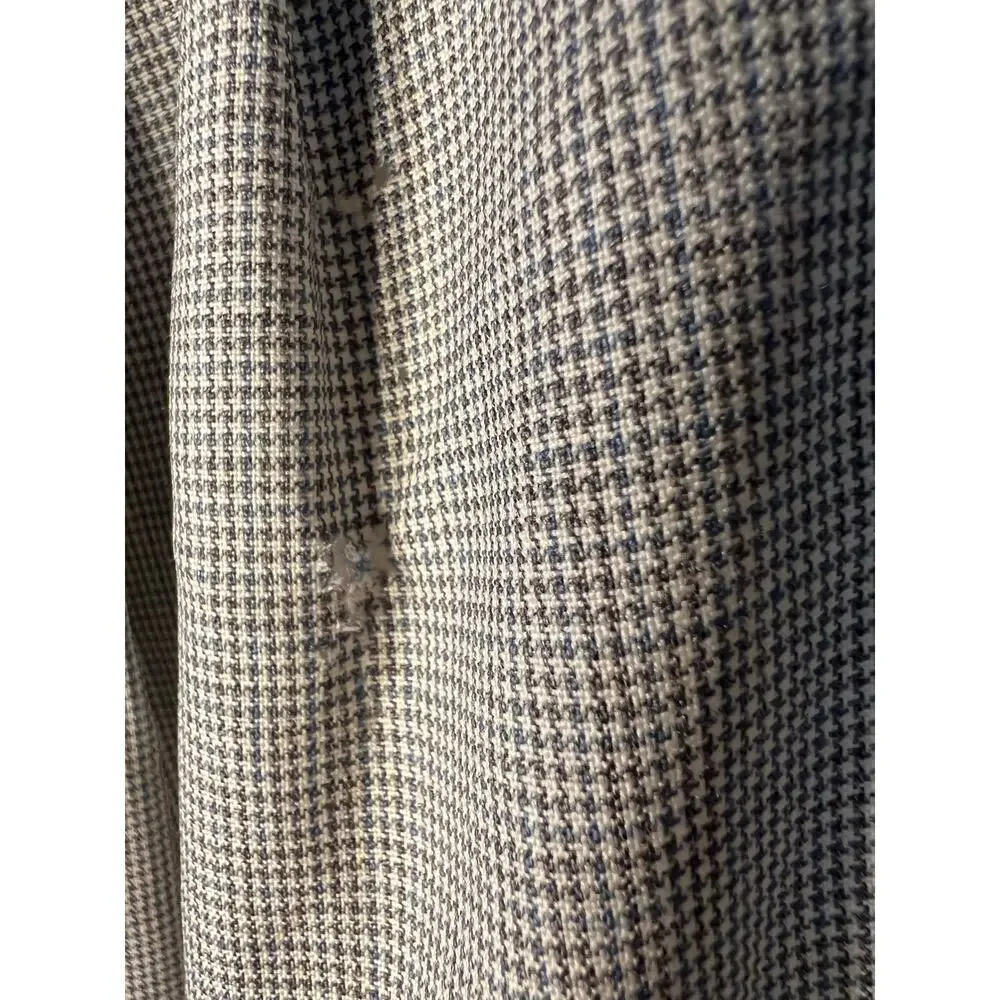 Alan Flusser men 32 micro houndstooth pleated wool linen cuffed dress pants flaw